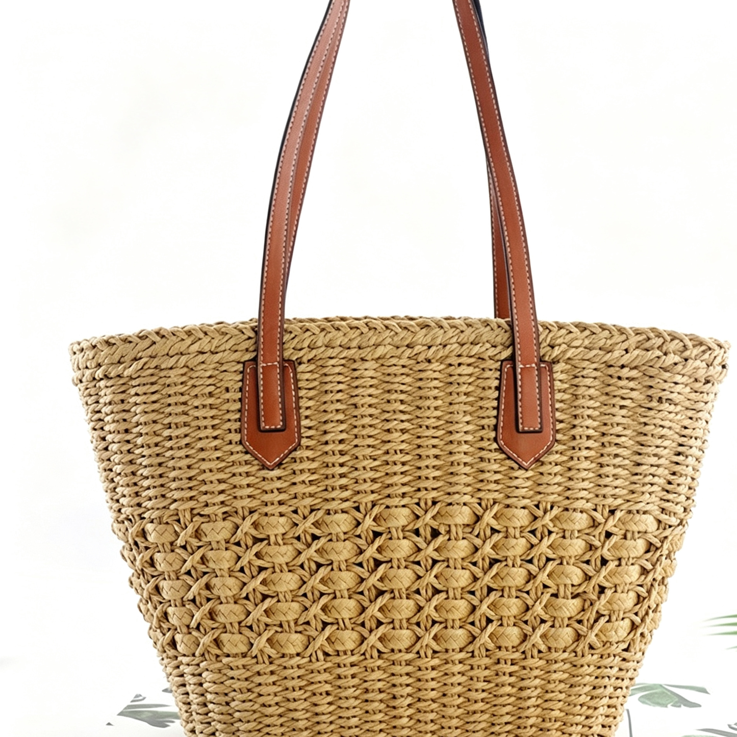 Vintage Woven Straw Bag – Medium Retro European Style Handbag with Cotton Blend Lining