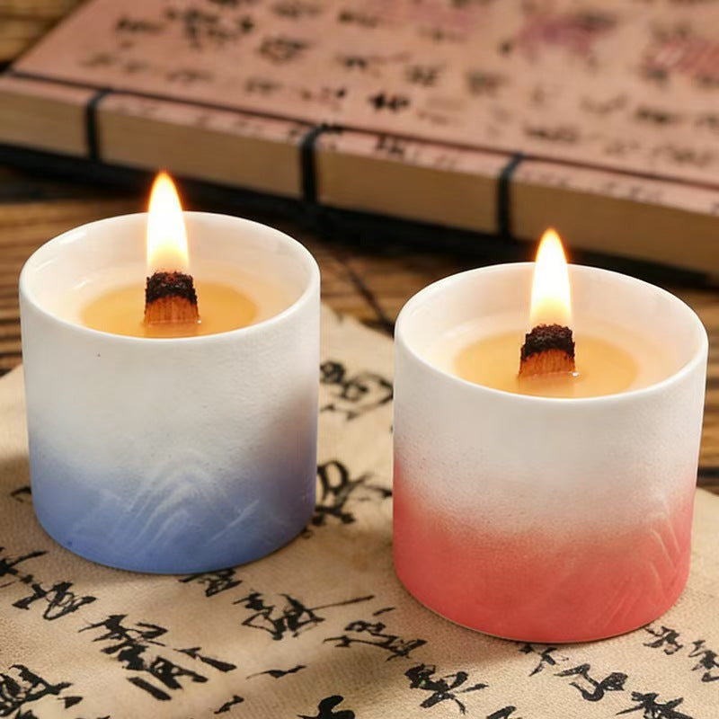 Ceramic Cup Scented Candle with Oriental Design