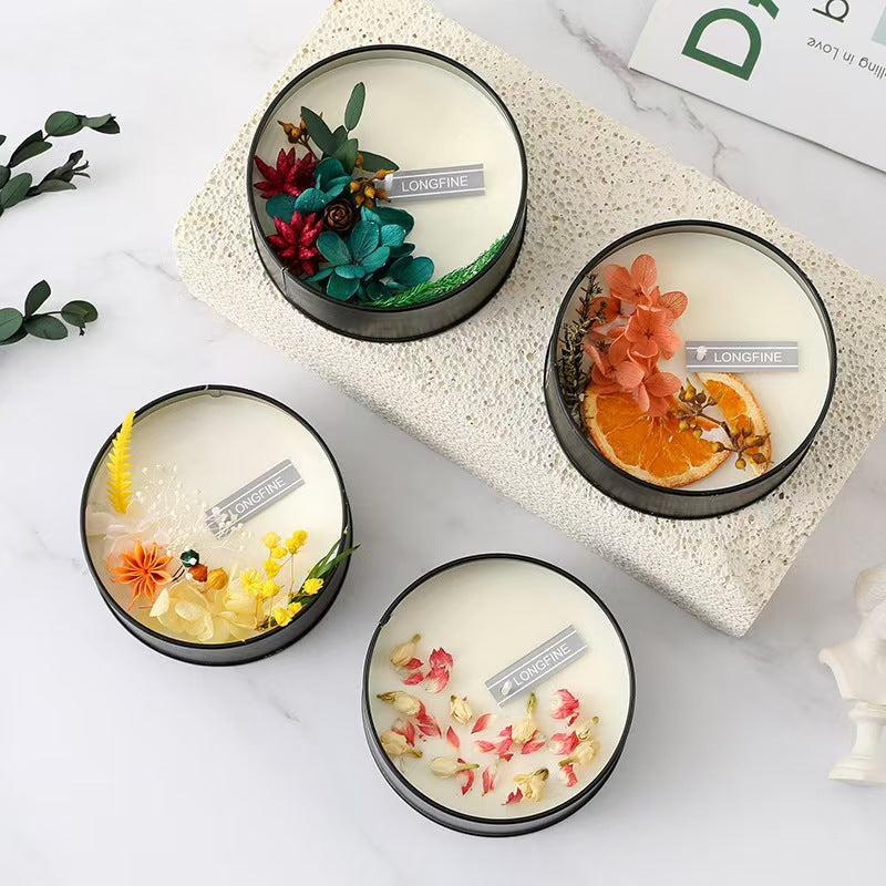 Cylinder Soy Wax Candle with Preserved Flower