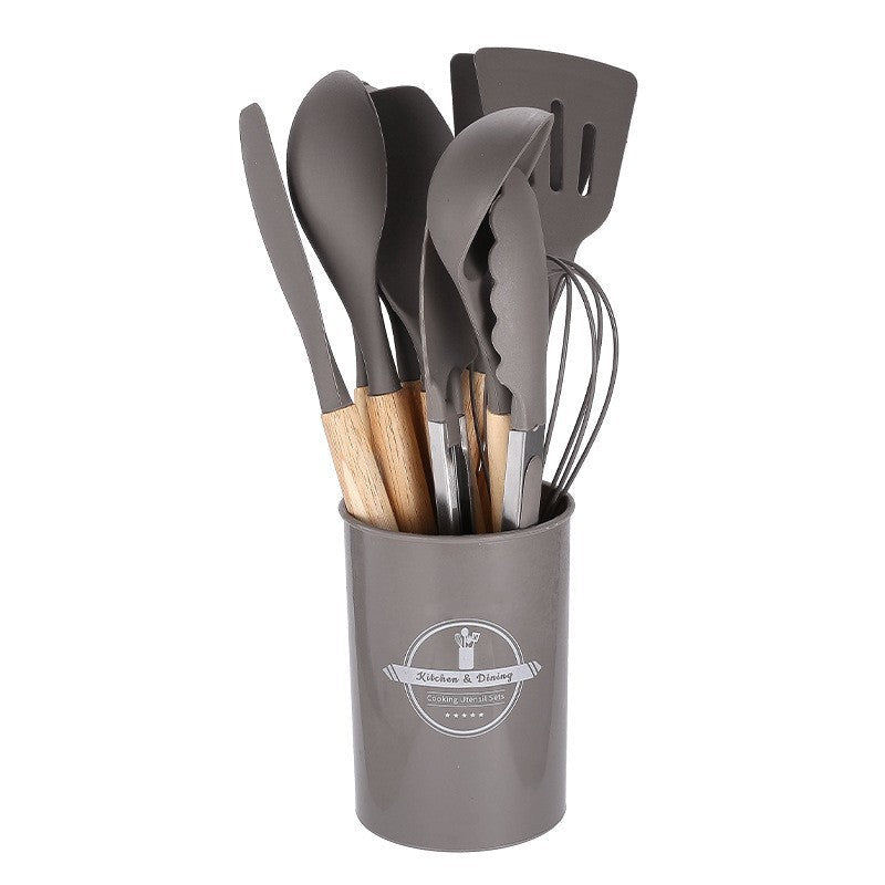 12-Piece Silicone Kitchen Utensil Set with Wooden Handles for Nonstick Cookware