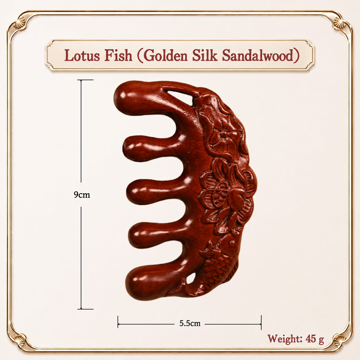 Lotus Fish Massage Comb -Golden Silk Sandalwood