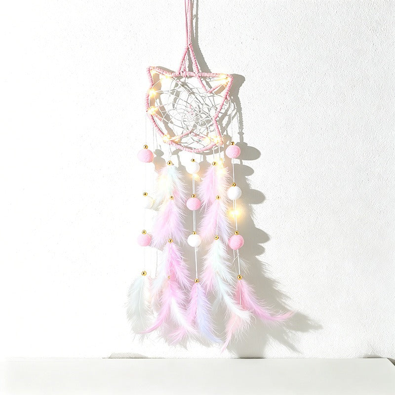 Boho Feather Dream Catcher – Handmade Moon Star Wall Hanging Decor