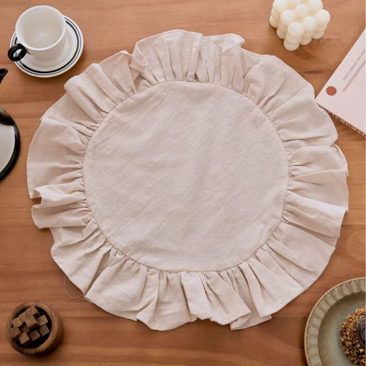Solid Color Ruffle Placemat Round Dining Table Mat