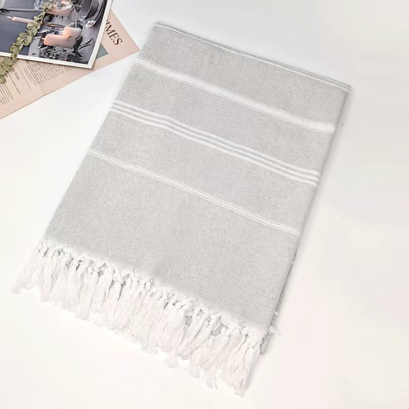 Large Cotton Striped Swim Towel With Tassel Fringe Absorbent Boho Beach Blanket 1x1.8m