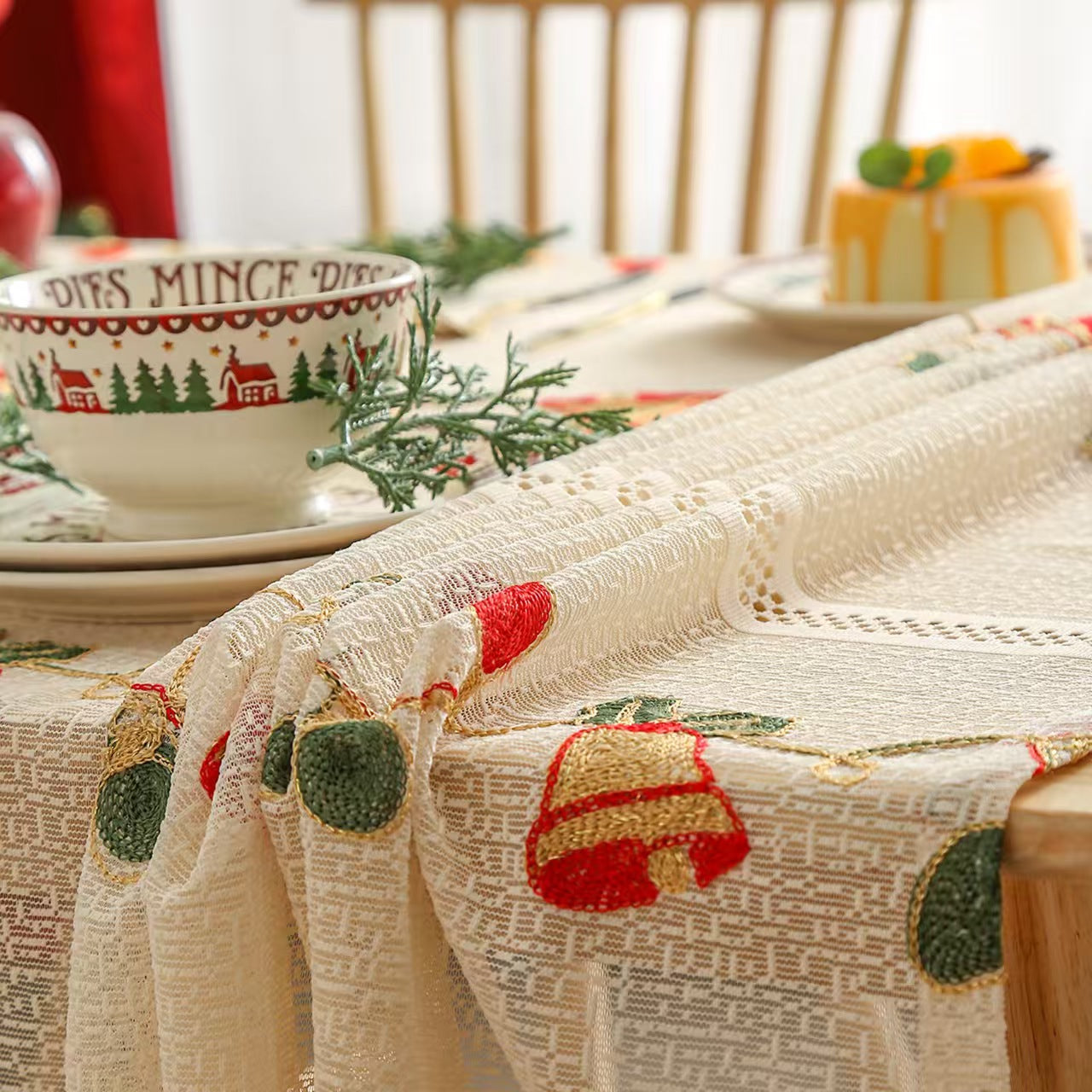 Christmas Lace Tablecloth Polyester Holiday Table Cover