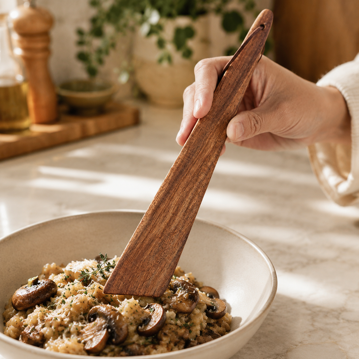 Teak Wood Camping Spatula & Soup Spoon Set, Non-Stick Safe Portable Outdoor Cooking Utensils for Travel, Picnic, and Backpacking