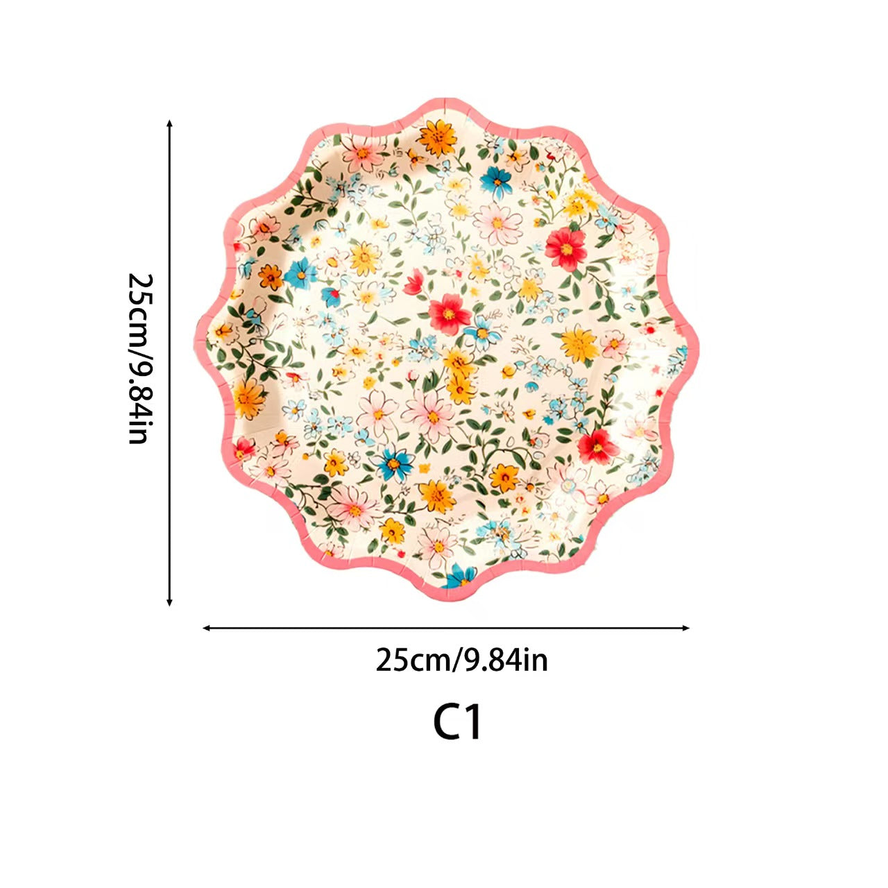 Scalloped Paper Party Plates Disposable 12-Sided Festive Tableware