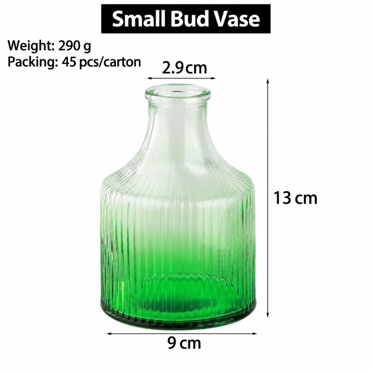 Gradient Ribbed Glass Flower Vase – Decorative Bud Vase for Wedding Centerpieces, Tables and Home Décor