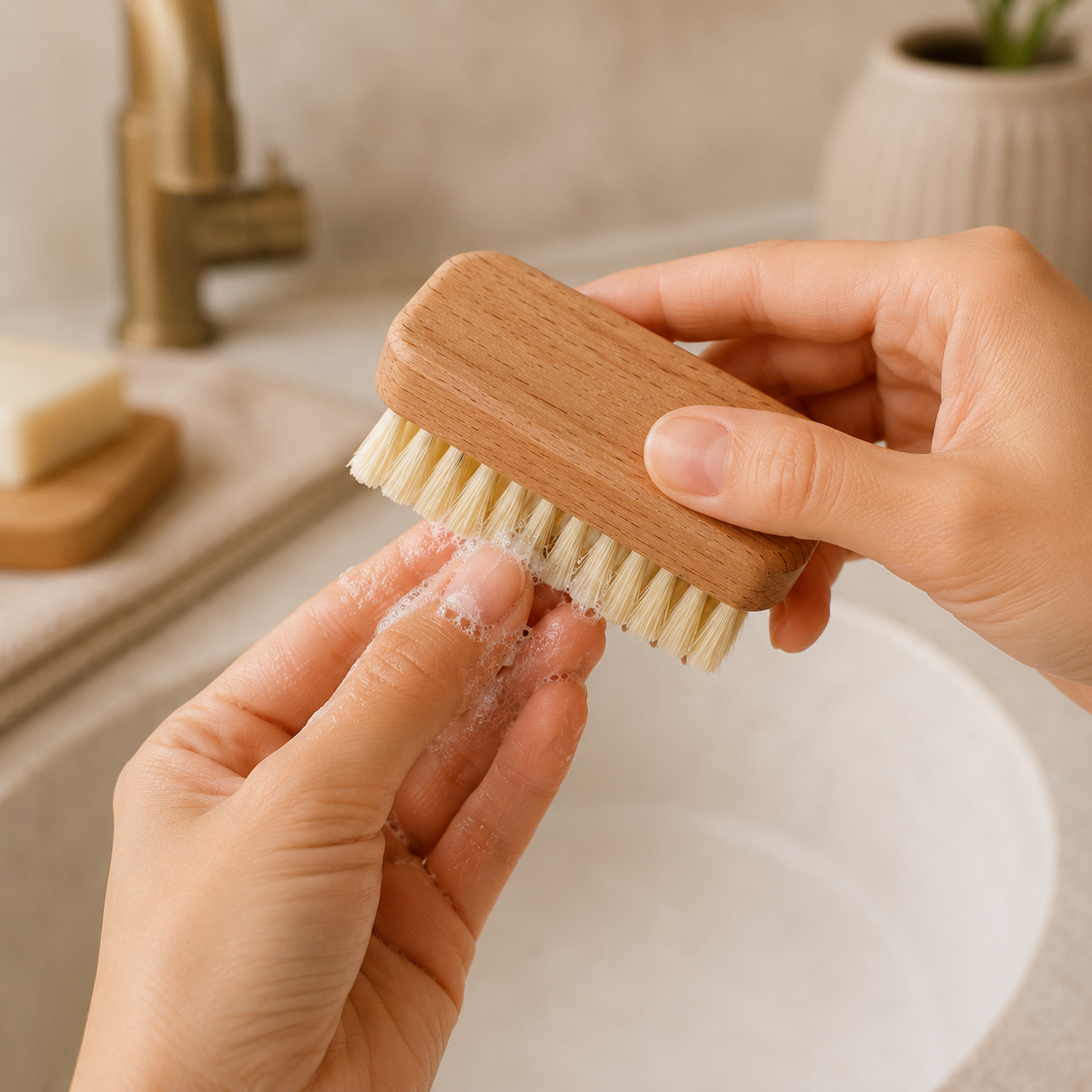 Solid Wood Nail Brush with Pure Boar Bristles, Heavy-Duty Cleaning Brush