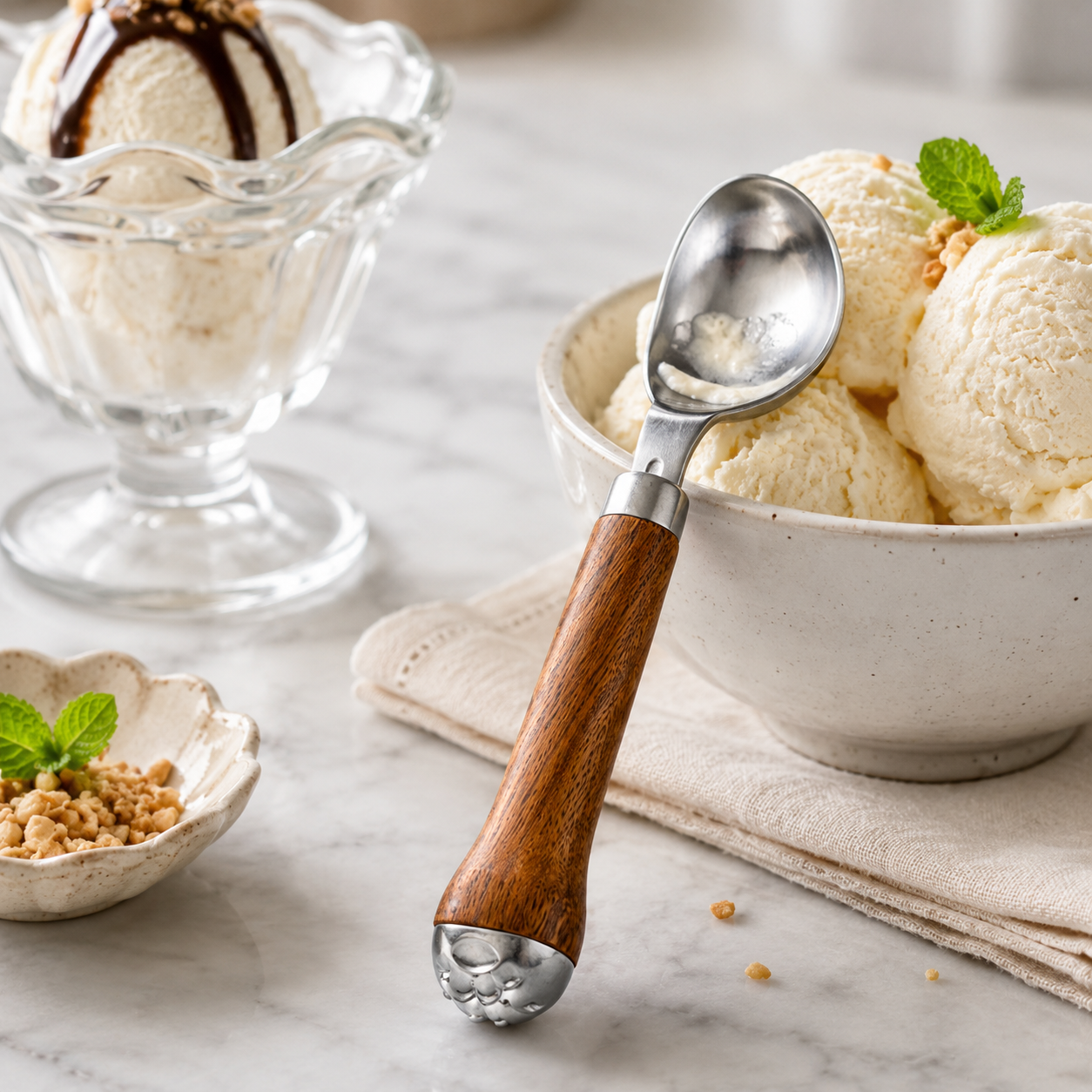 304 Stainless Steel Ice Cream Scoop with Trigger, Professional Frozen Dessert Scooper for Gelato, Sorbet, Cookie Dough, and Fruit Balls – Dishwasher Safe