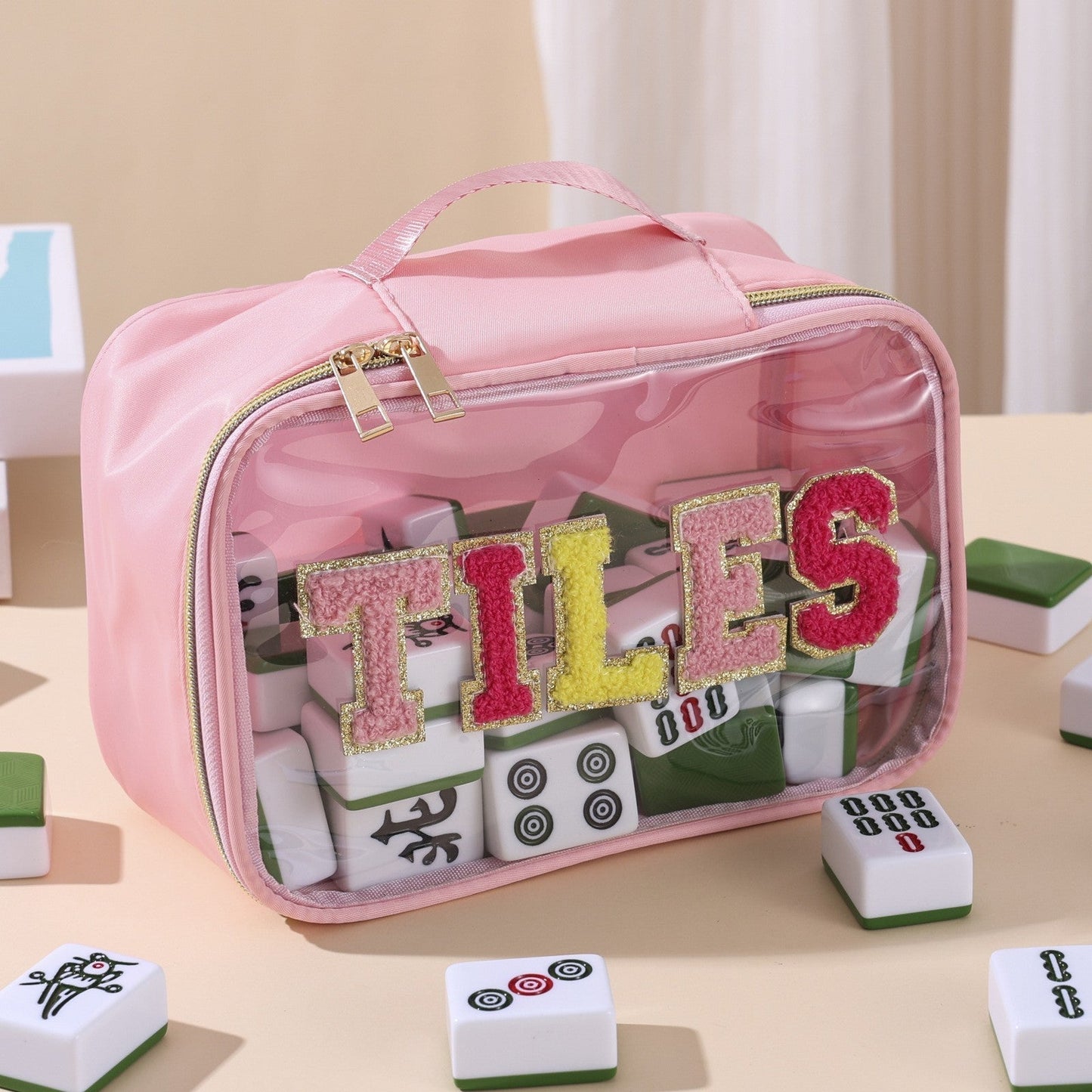 Large Mahjong Storage Bag – Waterproof PVC Travel Organizer with Letter Design for Mahjong Sets & Accessories
