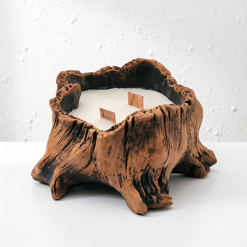 Rustic Tree Stump Candle – Woodland Scented Candle, Natural Wooden Wick Home Decor