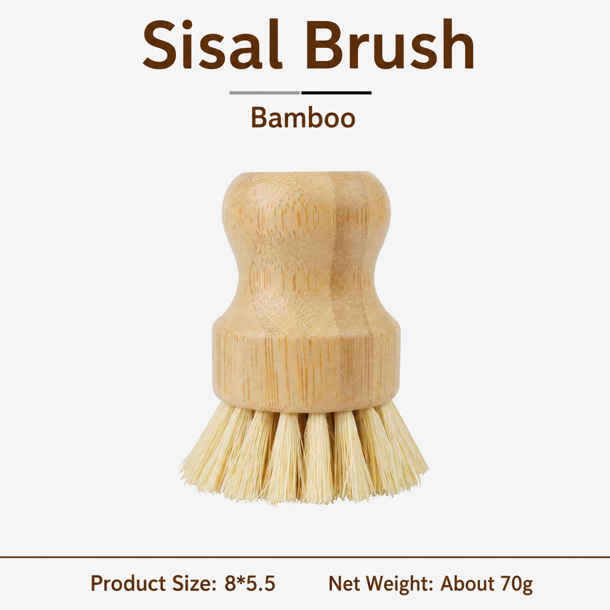 Natural Hardwood Pot Scrubber Brush with Sisal & Coconut Fiber Bristles, Heavy-Duty Kitchen Cleaning Brush