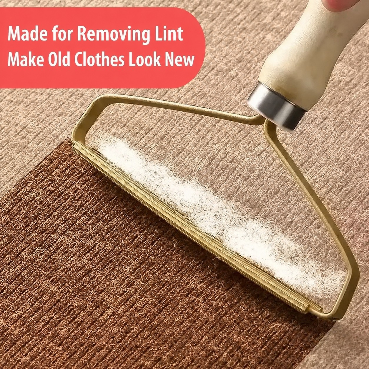 Reusable Pet Hair Remover Roller – Wooden Handle Copper Edge Lint Remover for Clothes, Carpet & Furniture