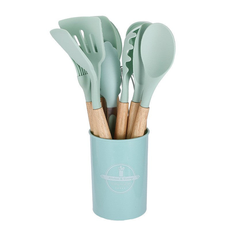 12-Piece Silicone Kitchen Utensil Set with Wooden Handles for Nonstick Cookware