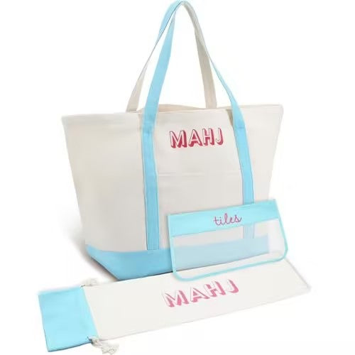 Canvas Mahjong Tote Bag Set – Large Capacity Shoulder Bag with Storage Pouch and Drawstring Cover