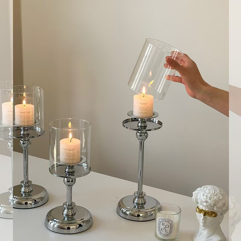 Glass Candleholder Aromatherapy Candle Decor, Alloy Accent