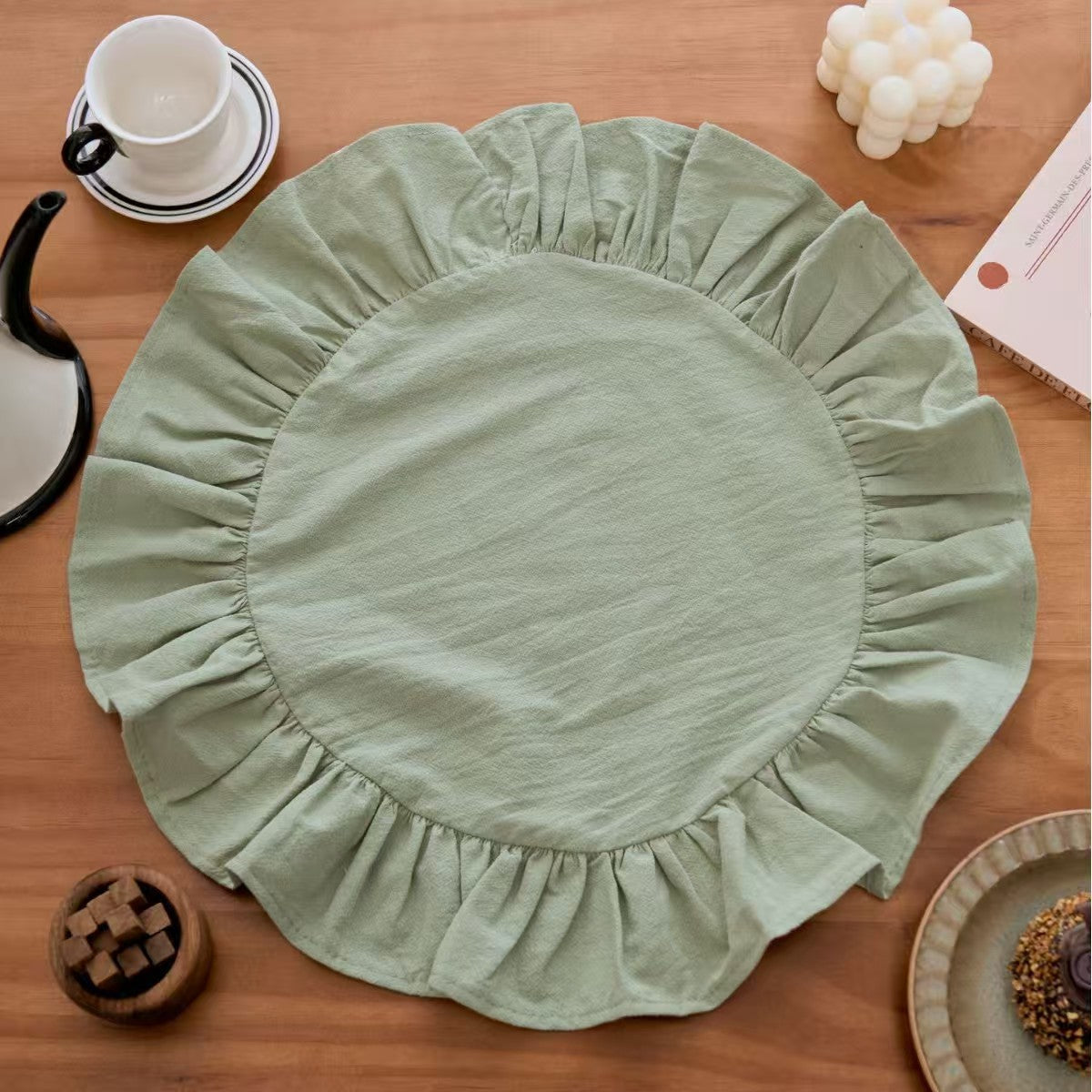 Solid Color Ruffle Placemat Round Dining Table Mat