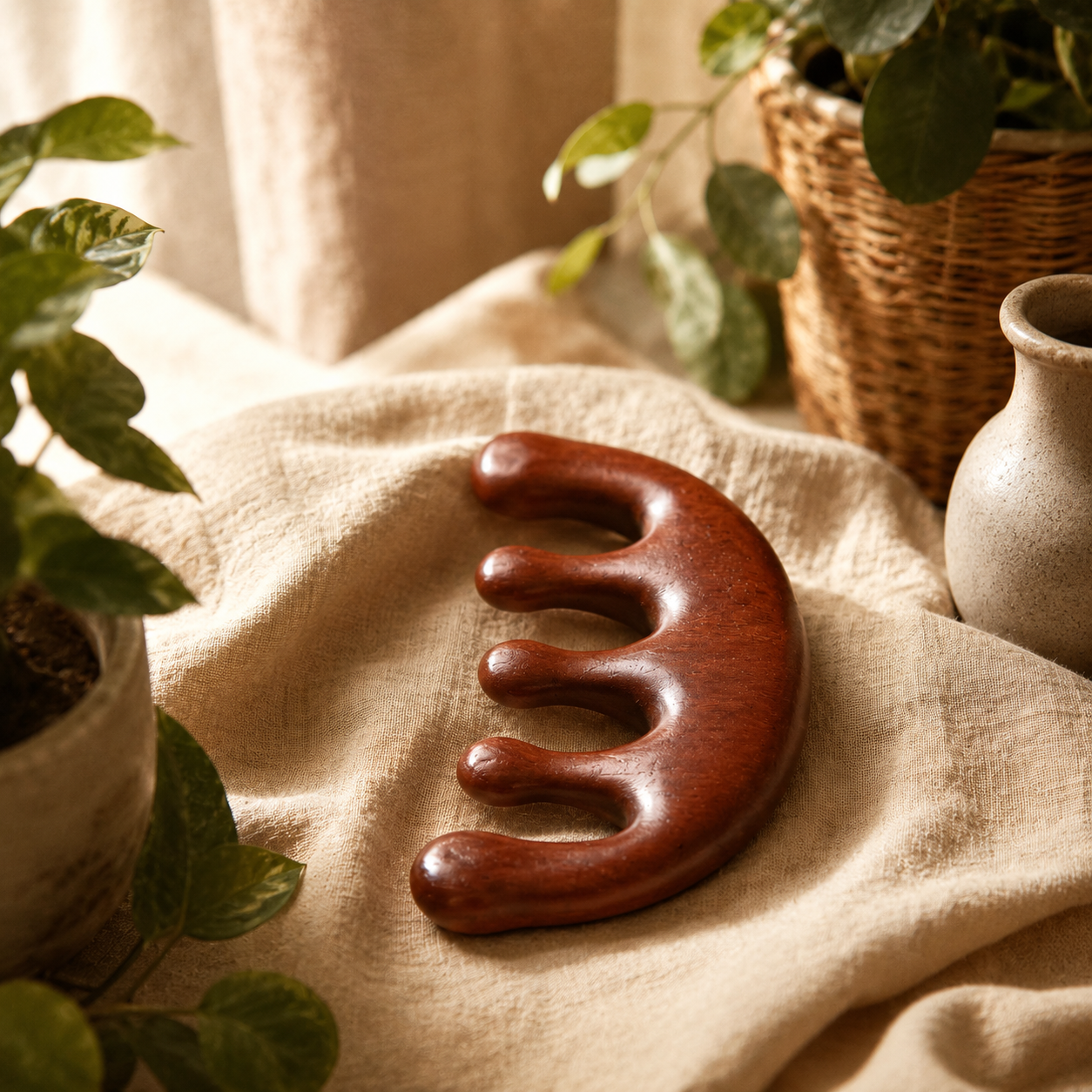 Golden Silk Sandalwood Five-Tooth Massage Comb