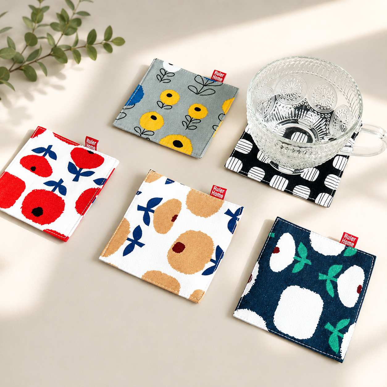 Countryside Floral Print Double Layer Square Fabric Coaster, Heat Resistant Mug and Tea Cup Mat