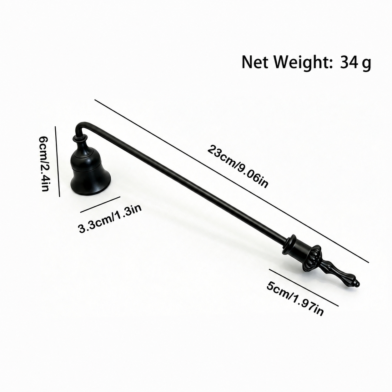 Long Handle Candle Snuffer – Metal Bell-Shaped Wick Extinguisher for Taper Candles, Jar Candles, Home Decor, Wedding & Fireplace Use