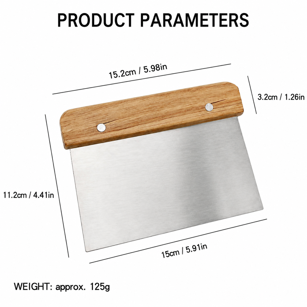 Stainless Steel Dough Cutter with Wooden Handle, Multifunctional Bench Scraper & Pastry Tool for Bread, Pizza, Cake, and Soap Making