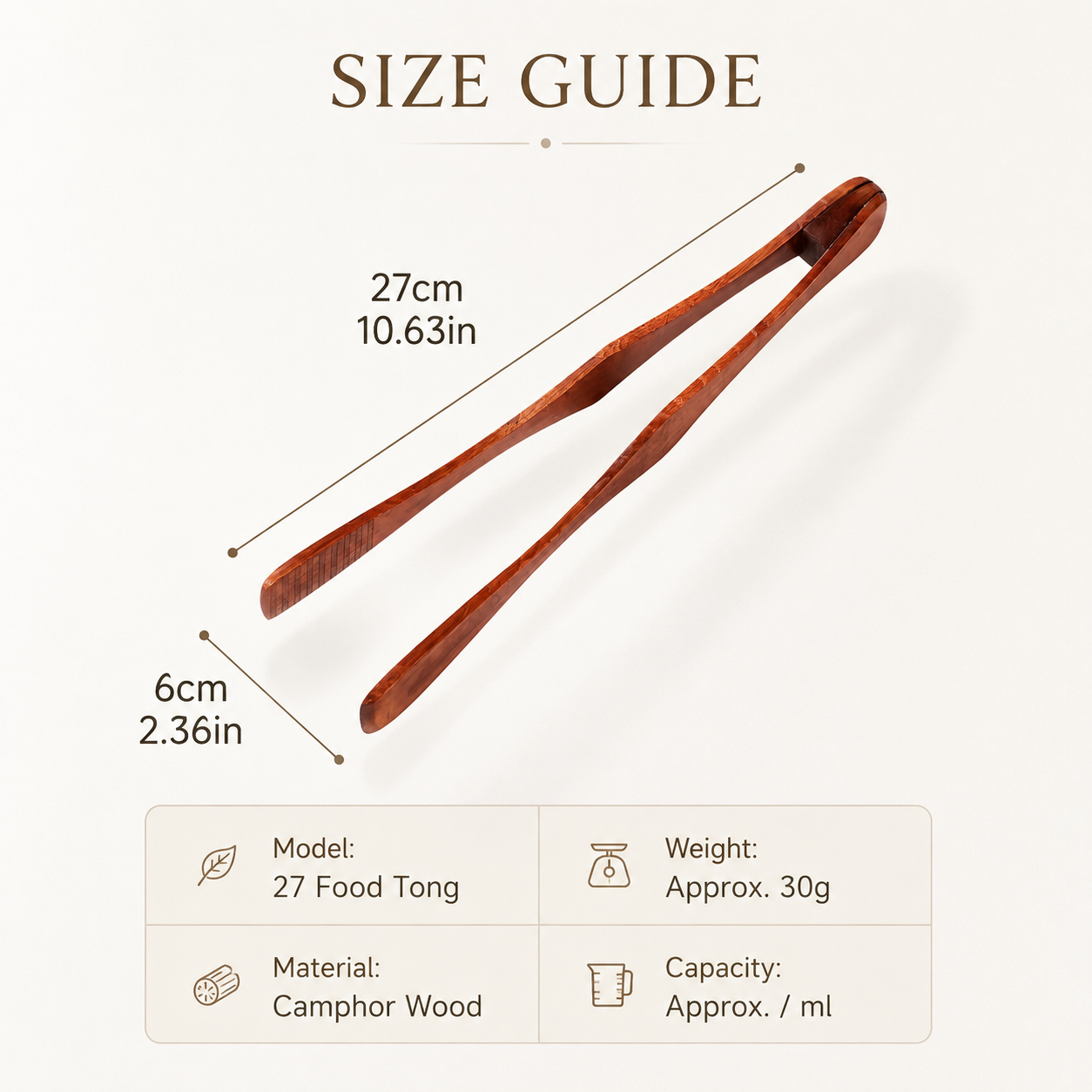 Natural Camphor Wood Food Tongs – Reusable Wooden Kitchen Serving Tongs for Bread, BBQ & Salad