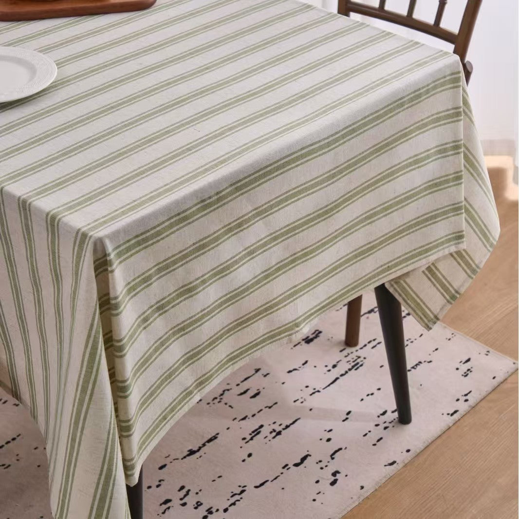 Cotton Linen Striped Tablecloth Rectangular Coffee Table Cover