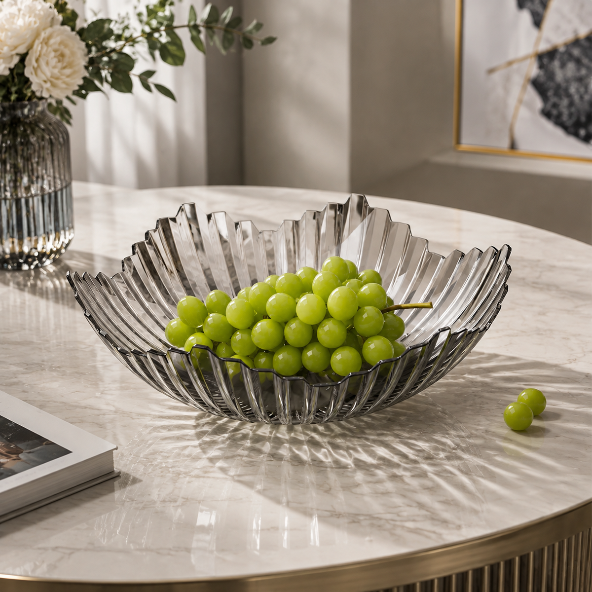 Modern PET Fruit Bowl – Wave Edge Decorative Serving Bowl for Fruits, Desserts and Home Decoration