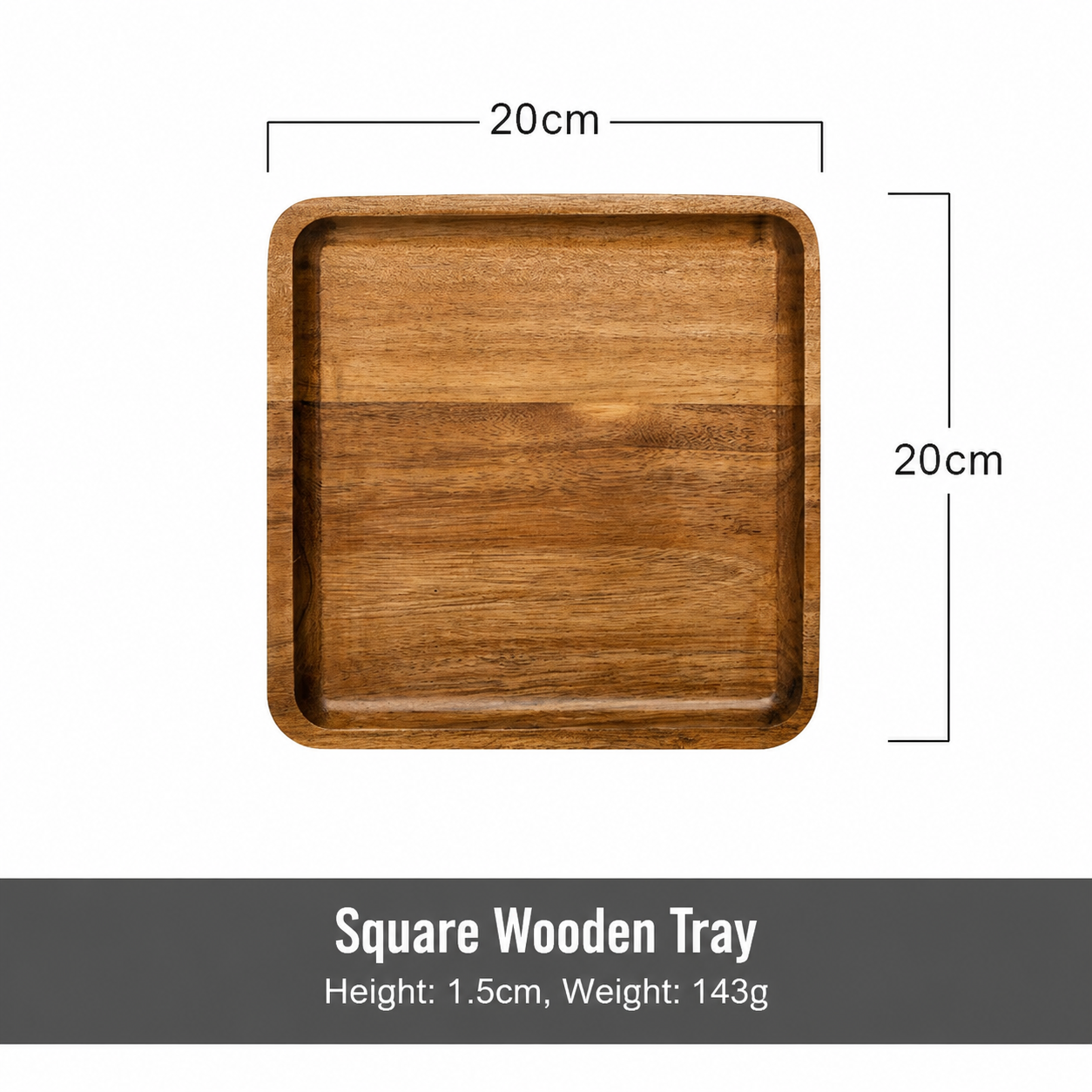 Acacia Wood Serving Tray, Rectangular Wooden Tea Tray, Dessert, Snack & Cake Plate