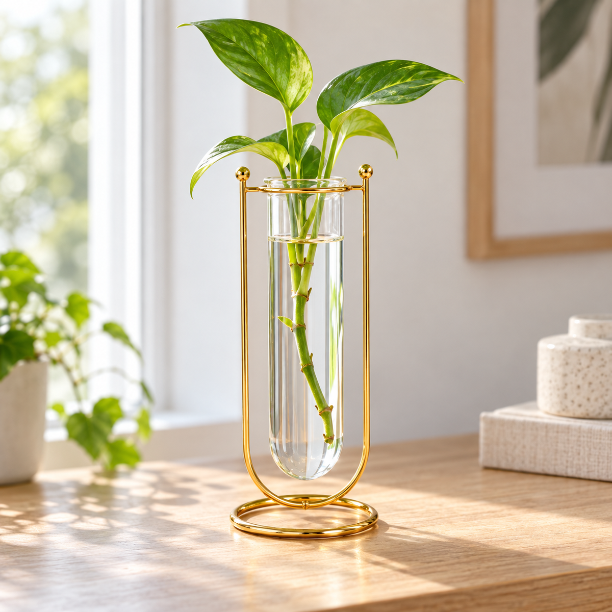 Gold Metal Test Tube Vase with Stand – Large and Small Hydroponic Flower Display