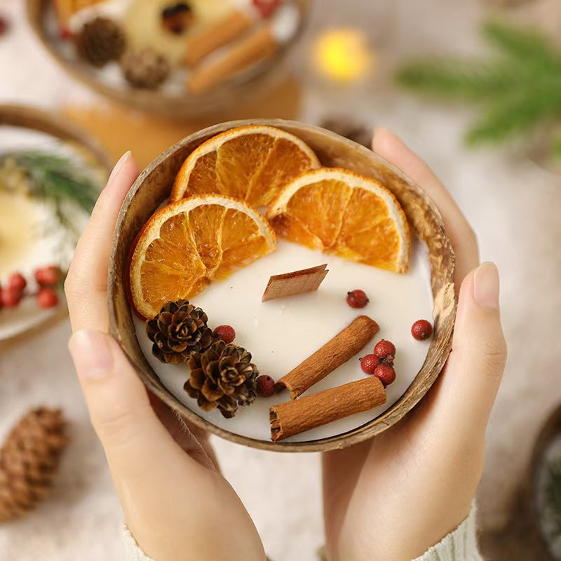 Coconut Bowl Scented Candle with Dried Flowers