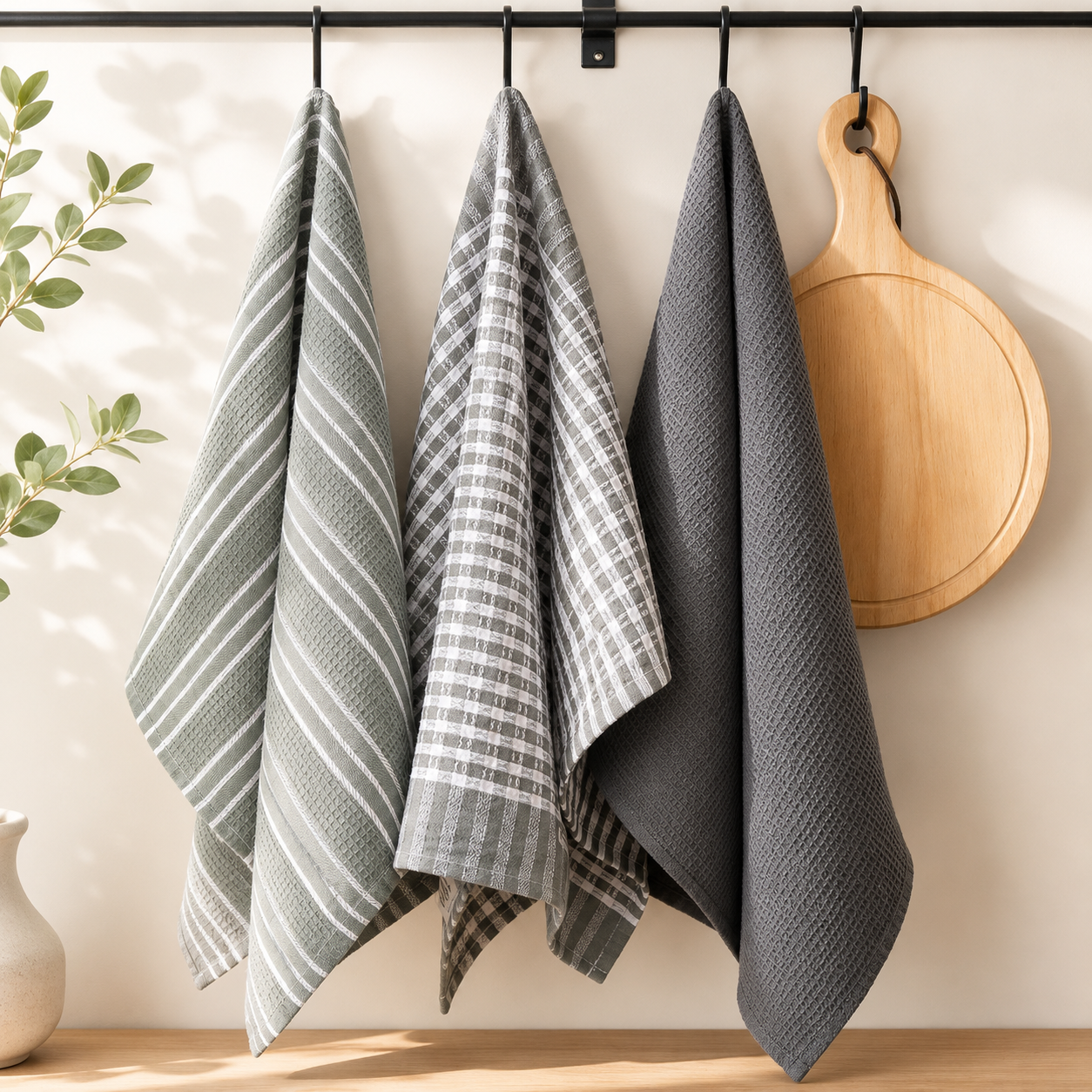 3-Pack Cotton Kitchen Towels, Absorbent Dish Cloths, Tea Towels & Table Mats