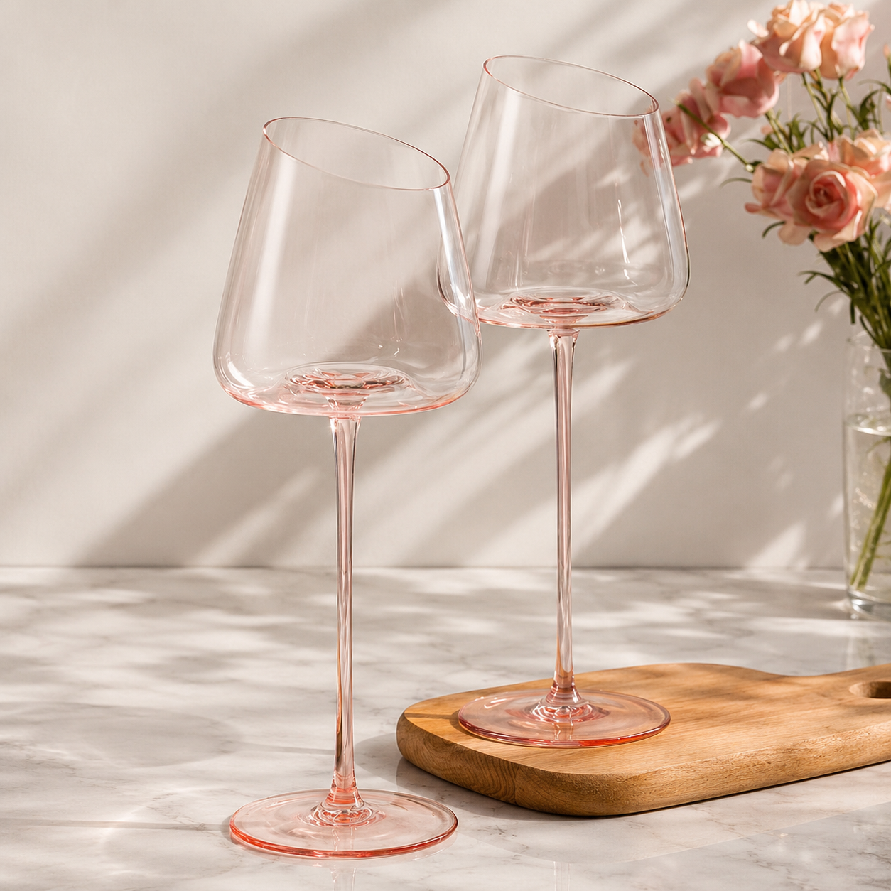 Pink Crystal Wine Glass – Luxury Angled Rim Stemmed Goblet