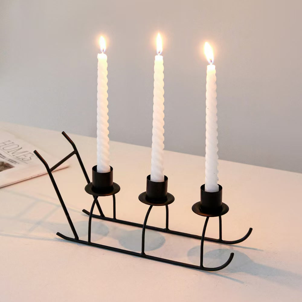 Three Head Sleigh Candleholder Base, Iron Craft Decor