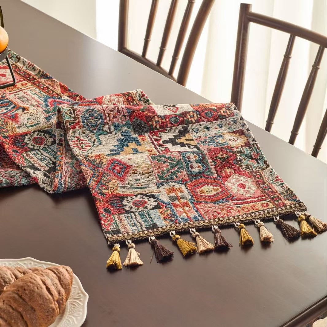 Boho Tassel Table Runner Ethnic Decorative Table Cover