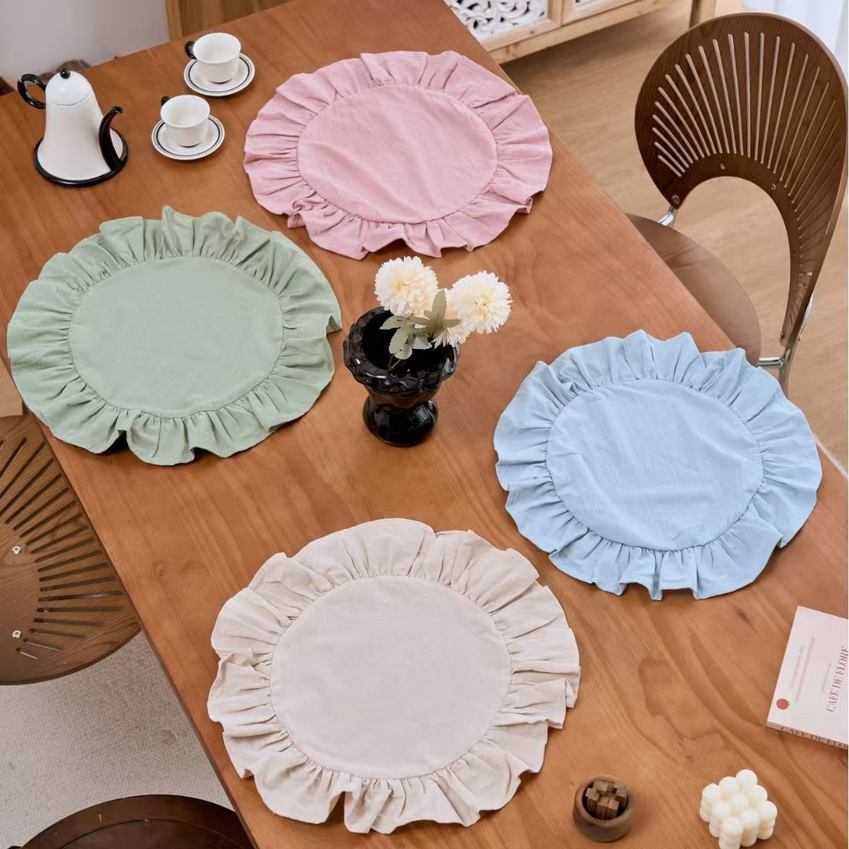 Solid Color Ruffle Placemat Round Dining Table Mat