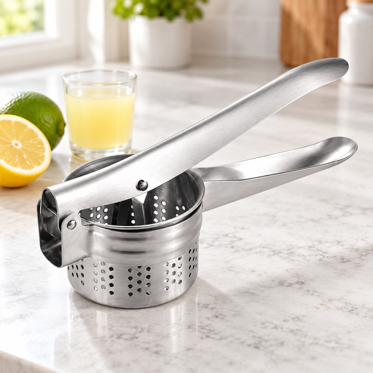Heavy Duty Stainless Steel Potato Ricer – Manual Masher Press with Full Perforated Basket