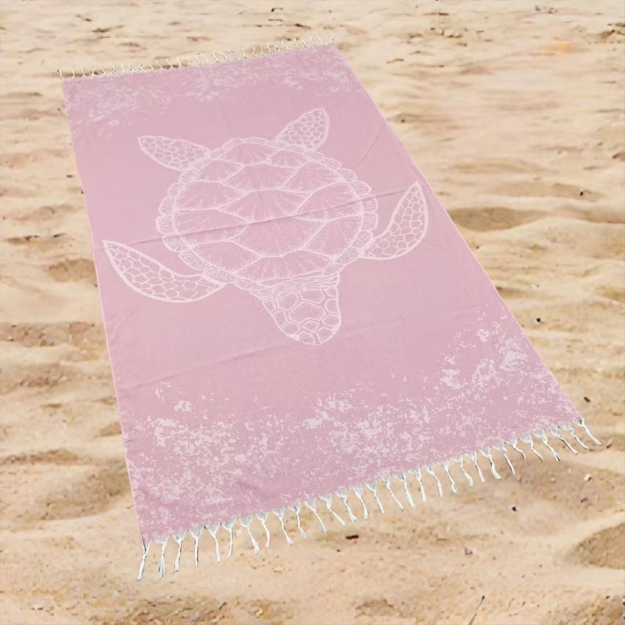 Oversized Ocean Turtle Print Beach Towel Rectangular Quick-Dry Absorbent Shawl Summer Beach Wrap Travel Blanket with Boho Tassel Trim