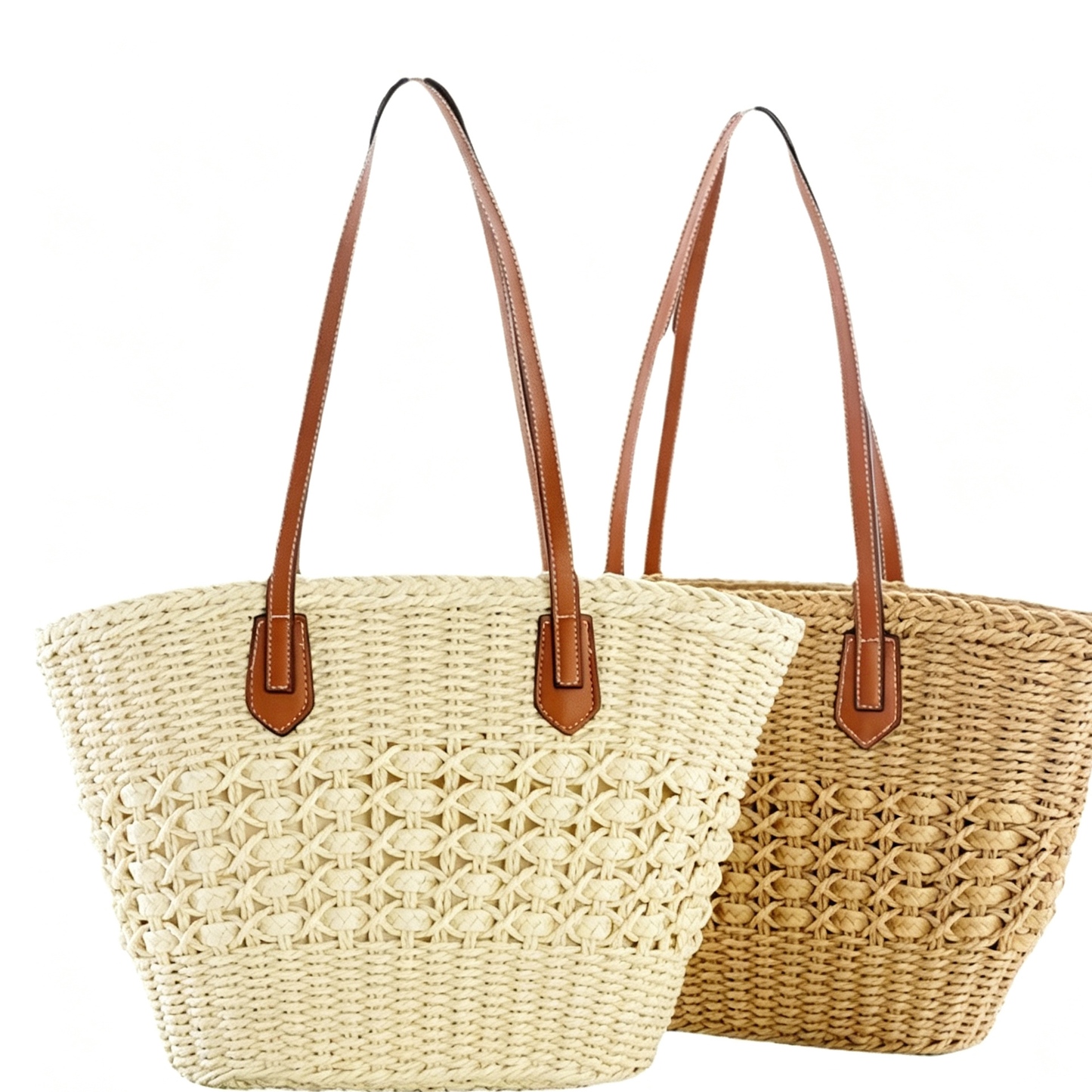 Vintage Woven Straw Bag – Medium Retro European Style Handbag with Cotton Blend Lining