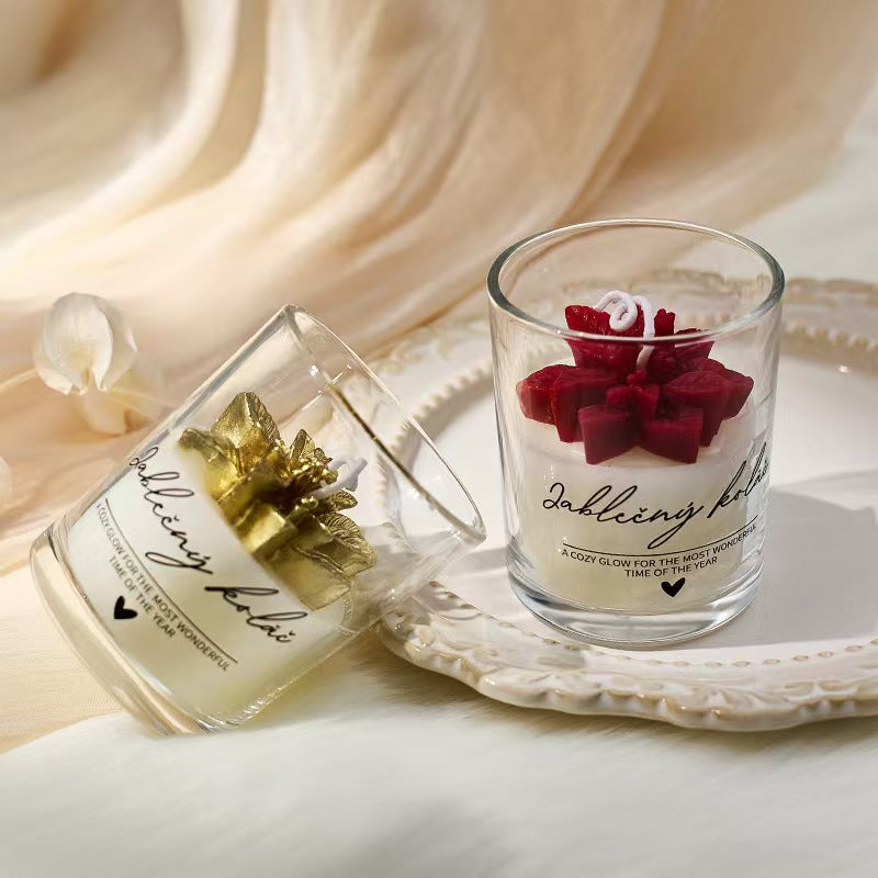 Christmas Leaf Glass Cup Soy Candle