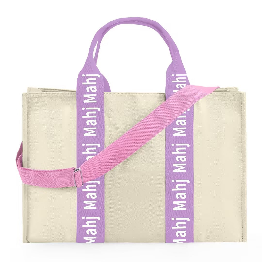 Mahjong Tote Bag – Large Canvas Shoulder Bag with Adjustable Strap