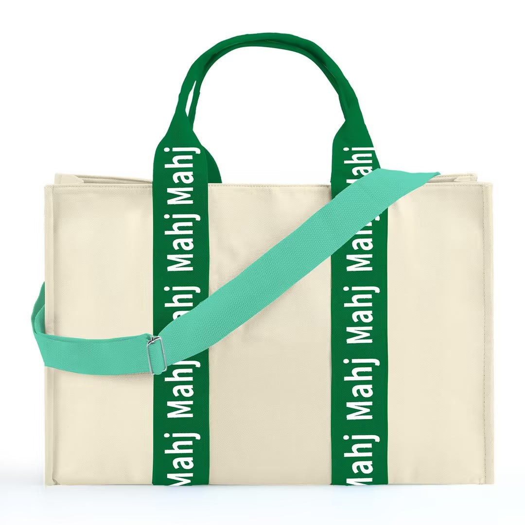 Mahjong Tote Bag – Large Canvas Shoulder Bag with Adjustable Strap