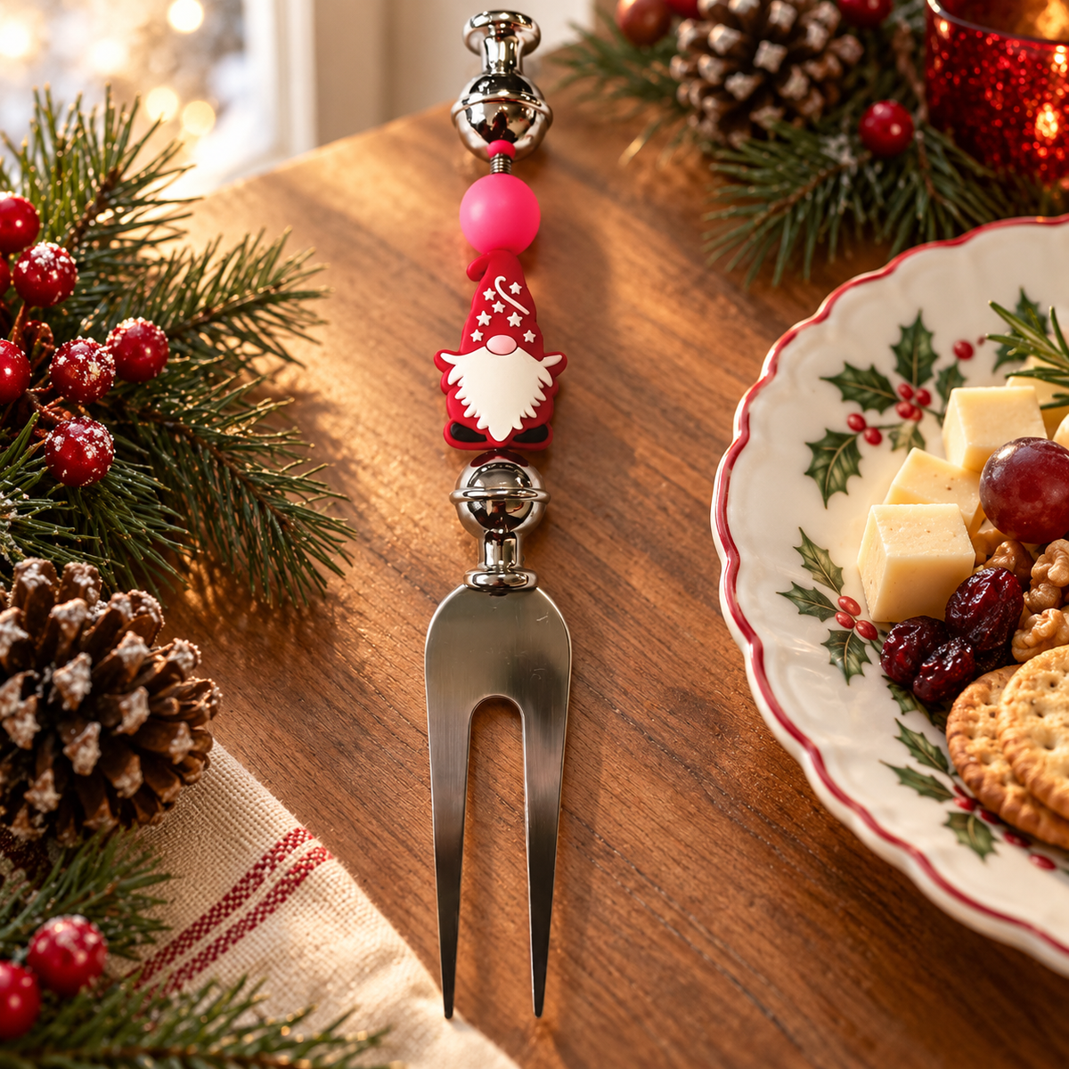Christmas Stainless Steel Serving Fork – Gnome Beaded Design