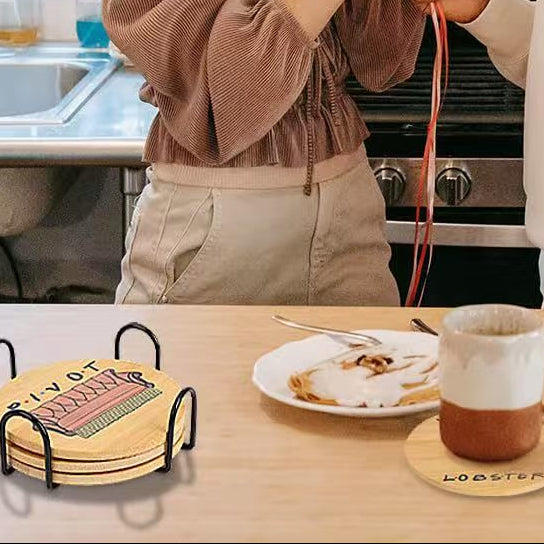 Wooden Coaster Set with Holder Table Drink Coasters