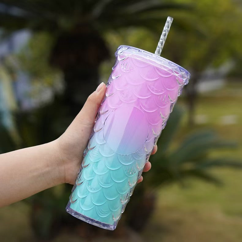 Fish Scale Texture 710ml Stylish Summer Water Cup – High-Beauty Large Capacity AS Plastic Tumbler
