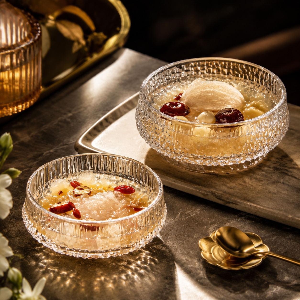 Crystal Glass Dessert Bowl – Textured Transparent Serving Bowl for Ice Cream, Fruit, Pudding and Sweet Treats