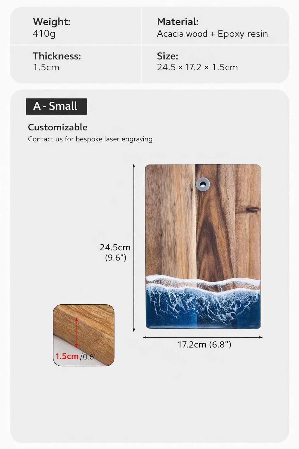 Blue Ocean Wave Resin Rectangular Cutting Board Epoxy Resin Serving Board