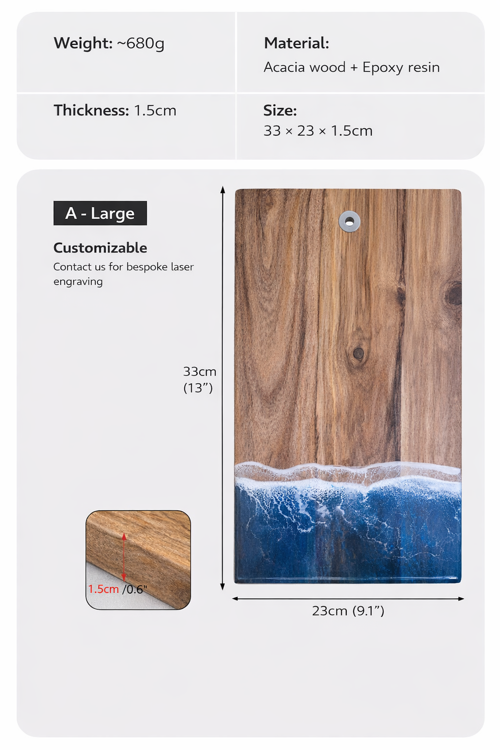 Blue Ocean Wave Resin Rectangular Cutting Board Epoxy Resin Serving Board