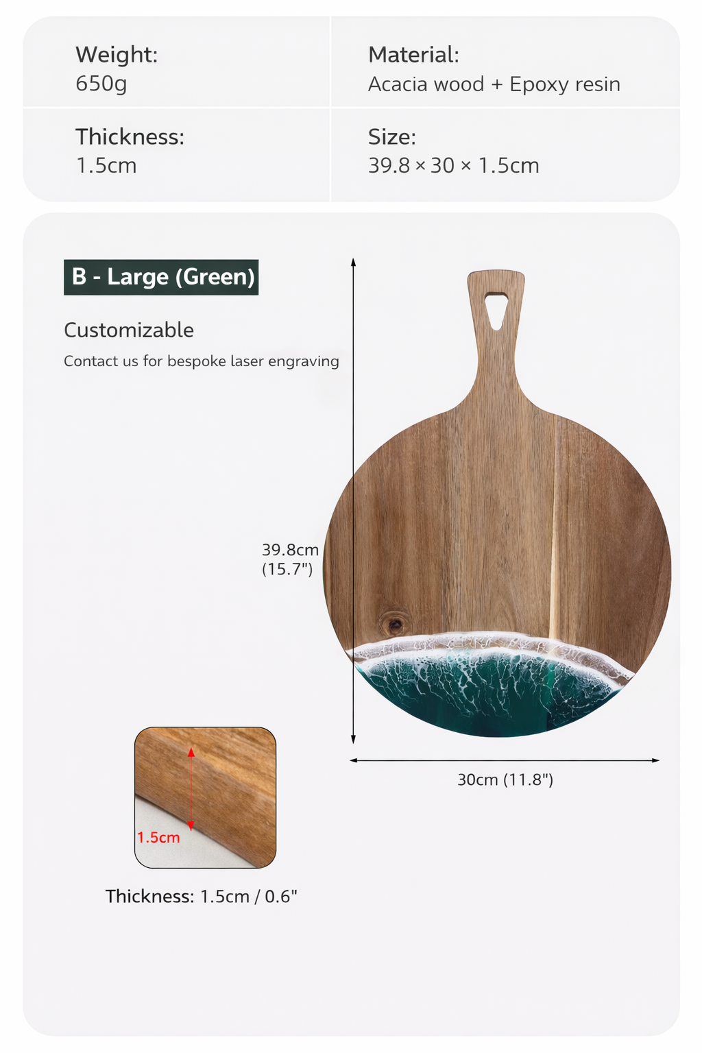 Irregular Paddle Shape Green Ocean Resin Serving Board Epoxy Decorative Kitchen Charcuterie Board